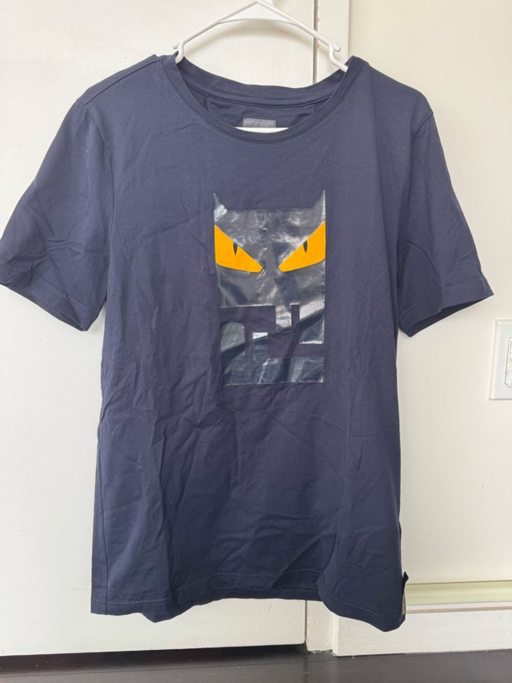 Fendi Men's Navy Graphic T-Shirt with Yellow Accent size 52